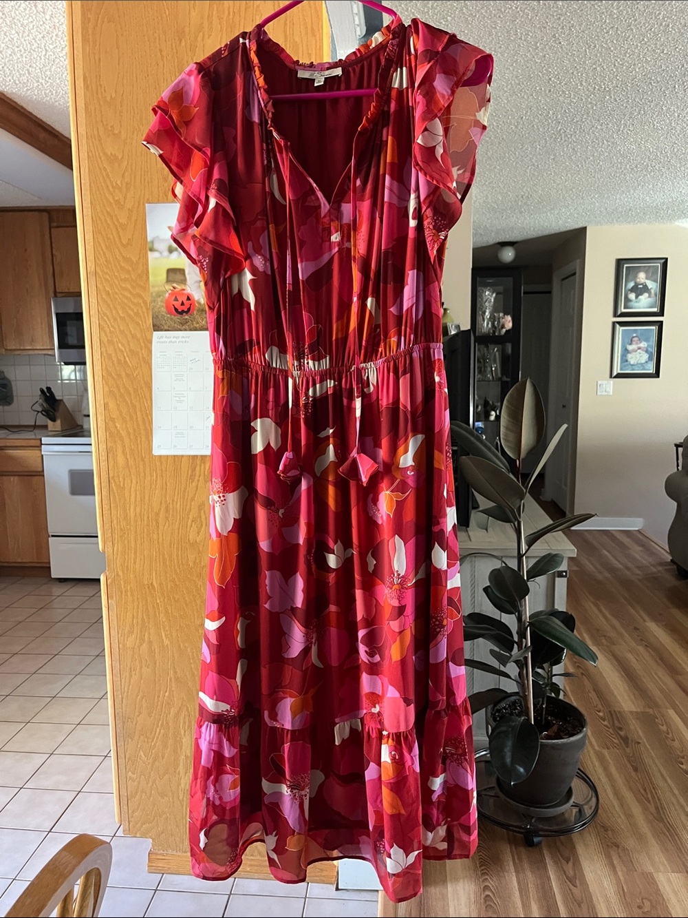 Women's Floral Pink Maxi Dress with Flutter Sleeves